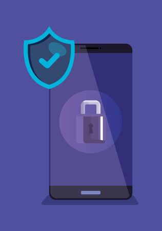 smartphone with shield and padlock vector illustration designiconのイラスト素材