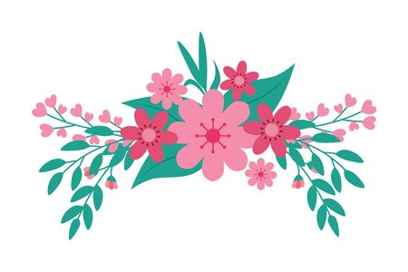 cute flowers pink with branches and leafs vector illustration designのイラスト素材