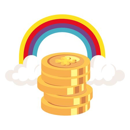 coin with clover and rainbow isolated icon vector illustration designのイラスト素材