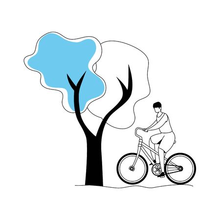 young man in bike with tree plant vector illustration designのイラスト素材