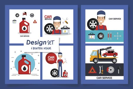 six designs of car service icons vector illustration designのイラスト素材
