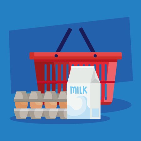 basket shopping with set groceries vector illustration designのイラスト素材