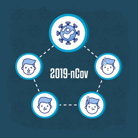 covid19 pandemic symptoms and particle vector illustration designのイラスト素材