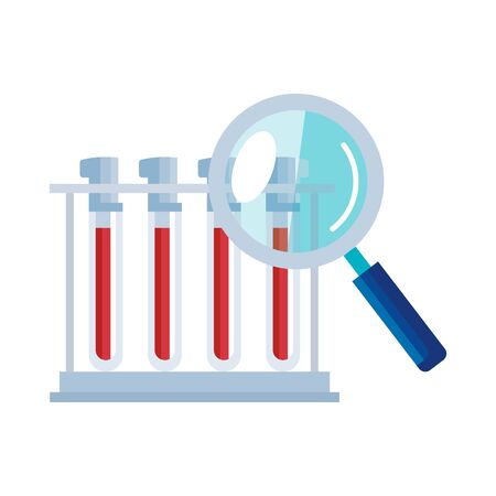 set of tube test with magnifying glass isolated icon vector illustration designのイラスト素材