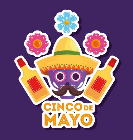 cinco de mayo poster with skull and decoration vector illustration designのイラスト素材