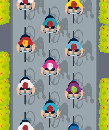 view aerial of group cyclists in championship vector illustration designのイラスト素材