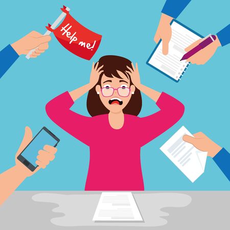 woman with stress attack in workplace vector illustration designのイラスト素材