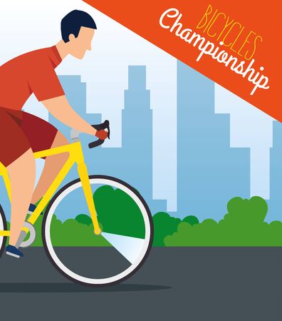 bicycles championship poster with man in bike vector illustration designのイラスト素材