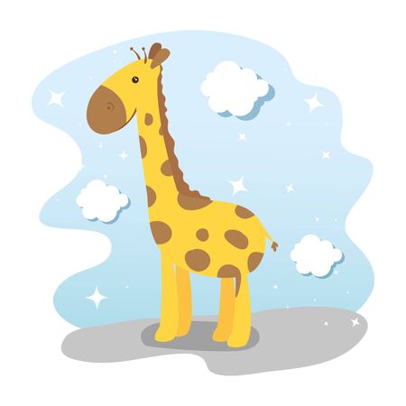 cute giraffe with clouds decoration vector illustration designのイラスト素材