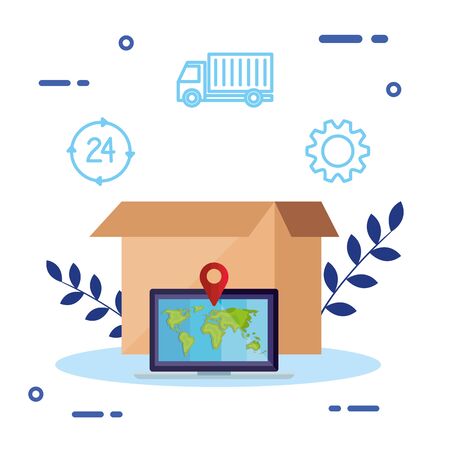 delivery logistic service with box and icons vector illustration designのイラスト素材