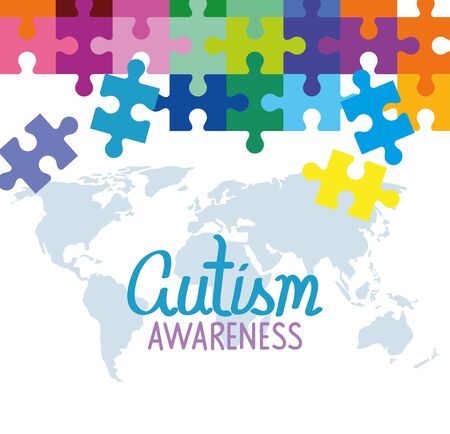 world autism day with puzzle pieces vector illustration designのイラスト素材