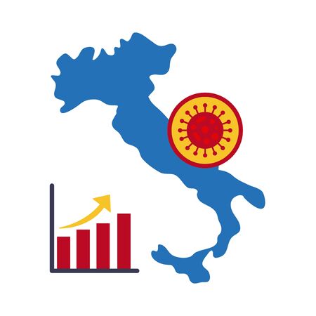 map of italy with covid 19 information and icons, flat style icon vector illustration designのイラスト素材
