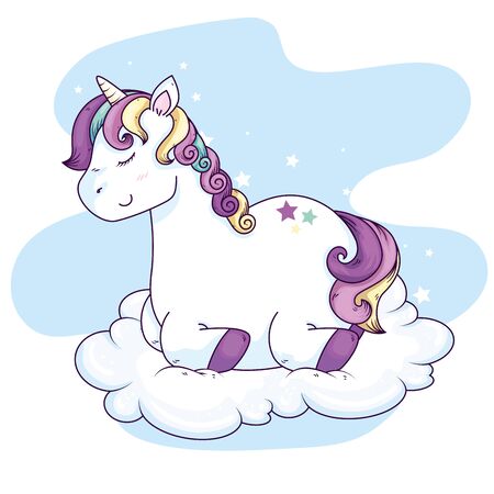 cute unicorn fantasy in cloud vector illustration designのイラスト素材
