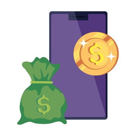 coin with money bag and smartphone isolated icon vector illustration designのイラスト素材