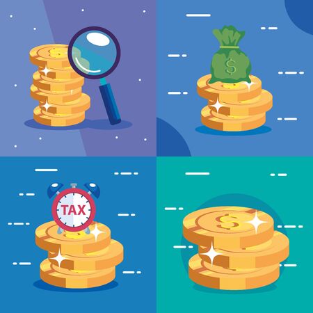 set scenes of tax day and icons vector illustration designのイラスト素材