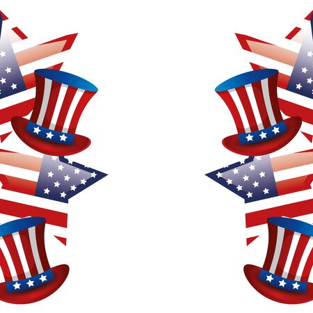 frame of top hats traditional of usa with stars vector illustration designのイラスト素材