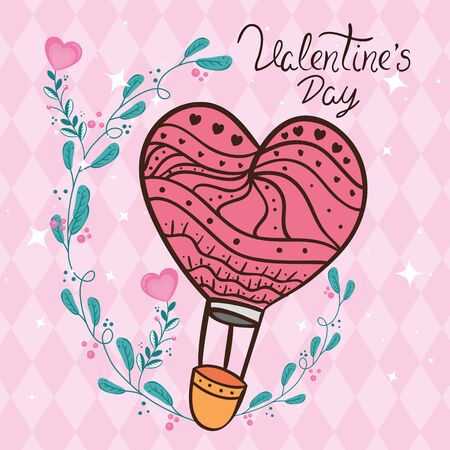 valentines day card with balloon air hot vector illustration designのイラスト素材