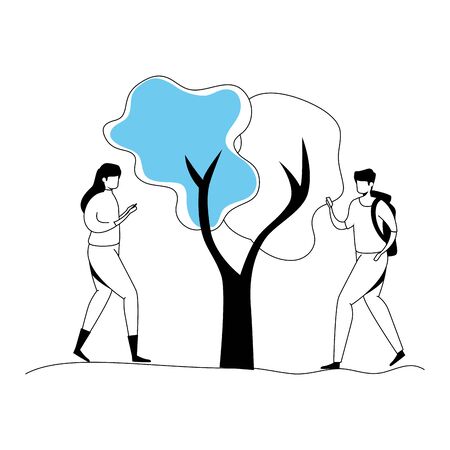 young couple with tree plant vector illustration designのイラスト素材