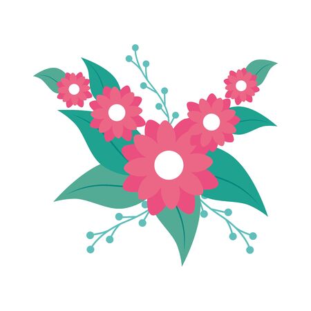 cute flowers pink color with leafs vector illustration designのイラスト素材