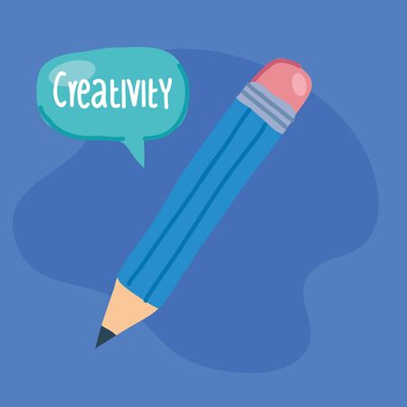 pencil creative with speech bubble in blue background vector illustration designのイラスト素材