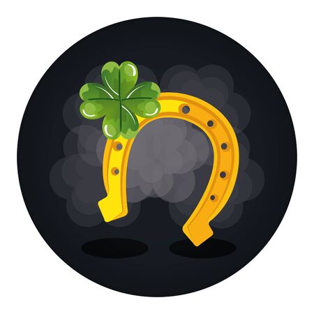 horseshoe with clover in frame circular vector illustration designiconのイラスト素材