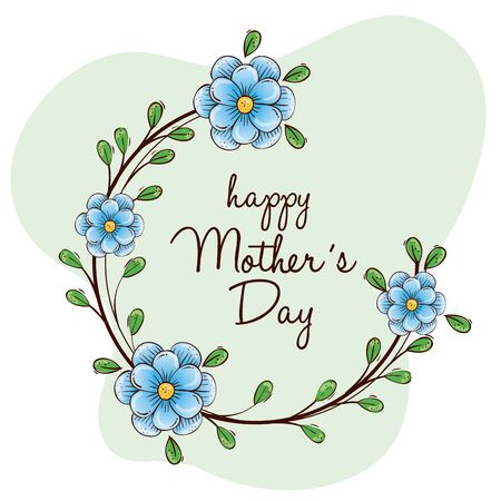 happy mother day card with frame circular of flowers decoration vector illustration designのイラスト素材