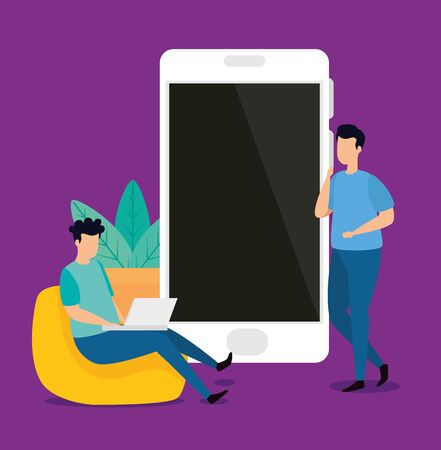 scene of coworking with men in workplace vector illustration designのイラスト素材