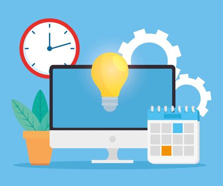computer with business set icons vector illustration designのイラスト素材