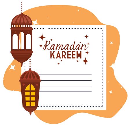 ramadan kareem card with lanterns hanging vector illustration designのイラスト素材
