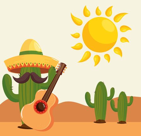cactus and icons traditional of cinco de mayo vector illustration designのイラスト素材