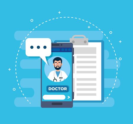doctor online technology with smartphone and icons vector illustration designのイラスト素材