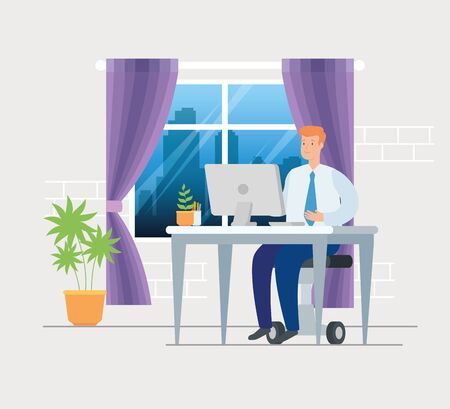 scene of businessman working at home vector illustration designのイラスト素材