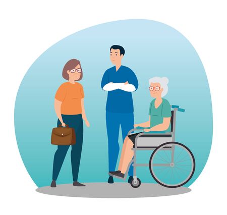 old woman with protection from paramedic vector illustration designのイラスト素材