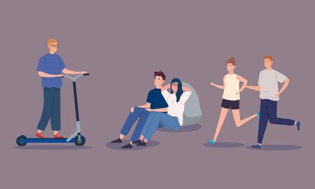 group of young people doing activities vector illustration designのイラスト素材