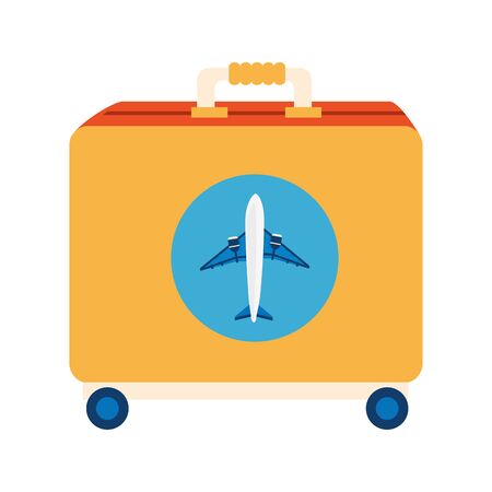 wheeled suitcase with airplane isolated icon vector illustration designのイラスト素材