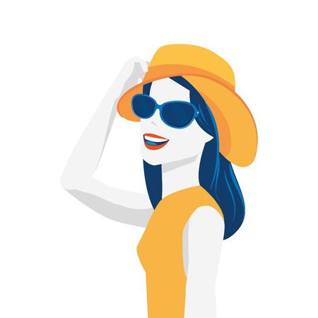 beautiful woman with summer hat and sunglasses vector illustration designのイラスト素材