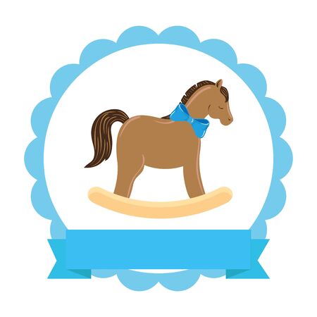 wooden horse toy in lace frame isolated icon vector illustration designのイラスト素材
