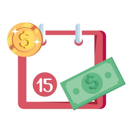 coin with calendar reminder and bill cash vector illustration designのイラスト素材