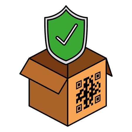 qr code over box and shield design of technology scan information business price communication barcode digital and data theme Vector illustrationのイラスト素材