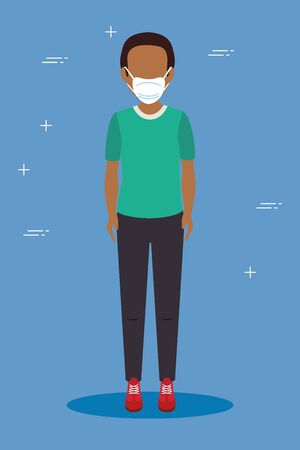 young man afro with face mask vector illustration designのイラスト素材