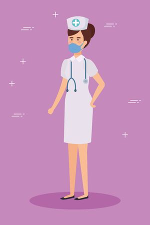 nurse with face mask avatar character vector illustration designのイラスト素材