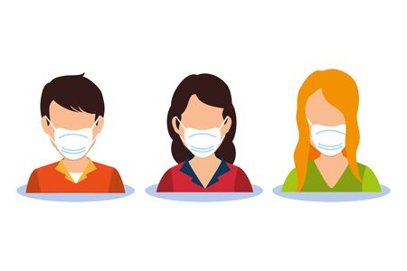 young people with face mask avatar characters vector illustration designのイラスト素材