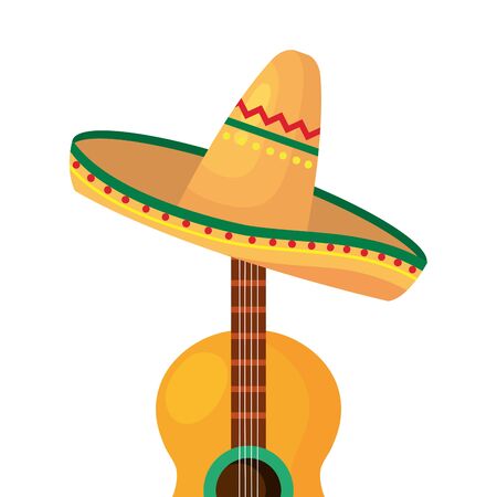 Mexican guitar with hat design, Mexico culture tourism landmark latin and party theme Vector illustrationのイラスト素材