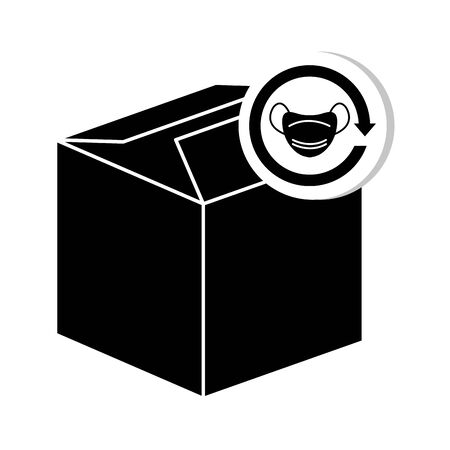 silhouette of box of face masks isolated icon vector illustration designのイラスト素材