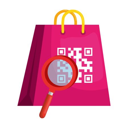 qr code over bag and lupe design of technology scan information business price communication barcode digital and data theme Vector illustrationのイラスト素材