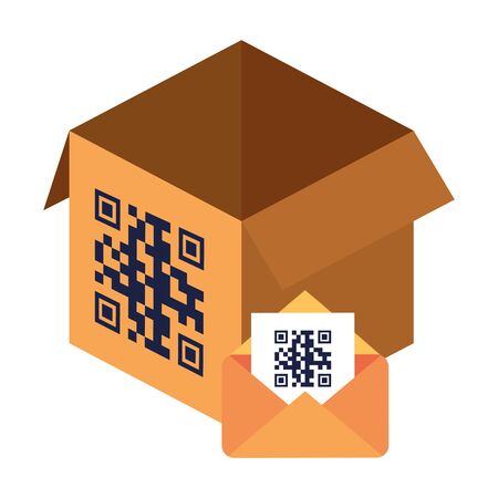 qr code inside envelope and box design of technology scan information business price communication barcode digital and data theme Vector illustrationのイラスト素材
