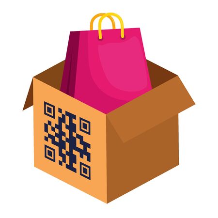 qr code over box and bag design of technology scan information business price communication barcode digital and data theme Vector illustrationのイラスト素材