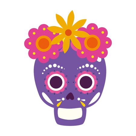 Mexican skull with flowers crown design, Mexico culture tourism landmark latin and party theme Vector illustrationのイラスト素材