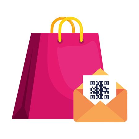 qr code inside envelope and bag design of technology scan information business price communication barcode digital and data theme Vector illustrationのイラスト素材