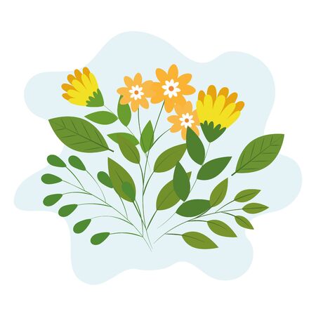 cute flowers with branches and leafs vector illustration designのイラスト素材